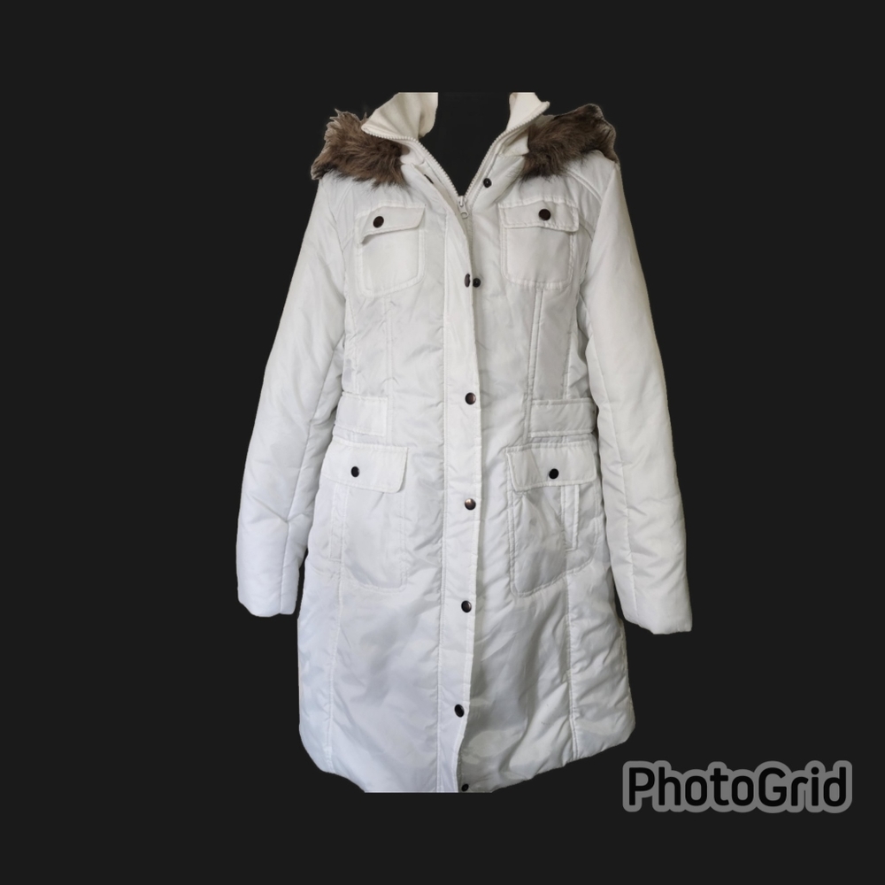 Suzy Shier, White, Mid Length, Hooded Winter jacket